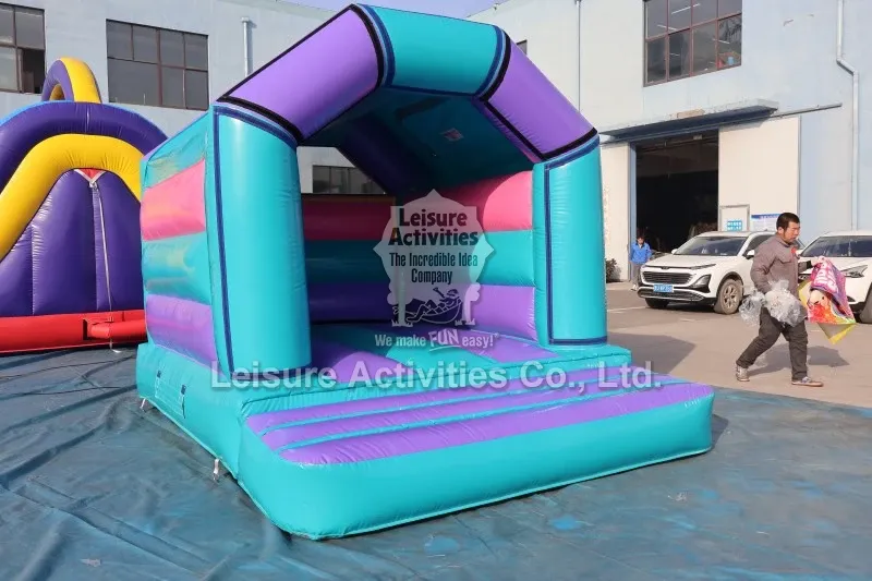 Mini Inflatable Bouncy Castle A Frame Purple Teal With Roof